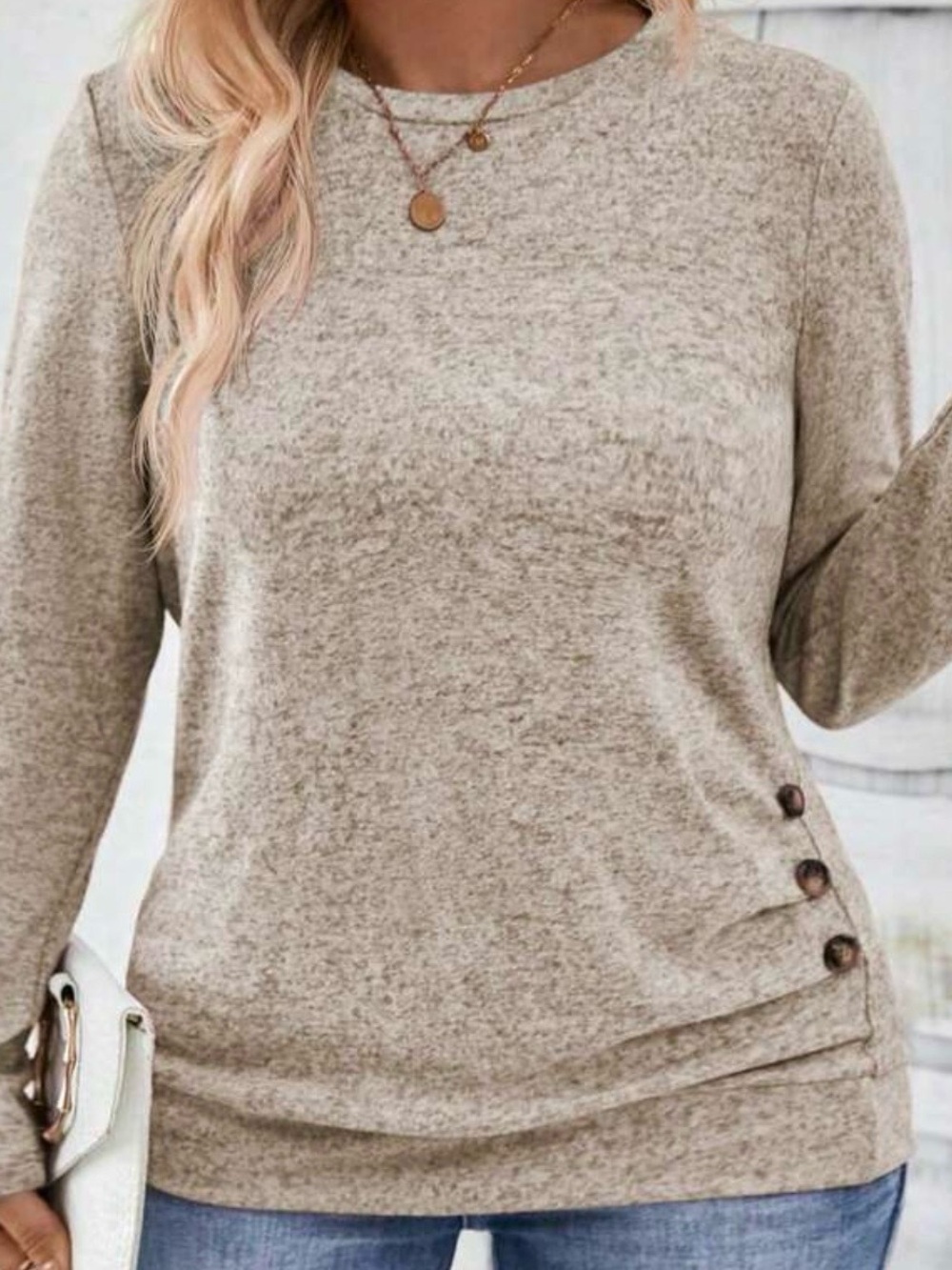 EMERY ROSE Vintage Pleated Hem Button Decor Crew Neck Long Sleeve NWT Size 4X